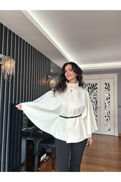 Atelier Derin Ecru Belted Cashmere Poncho