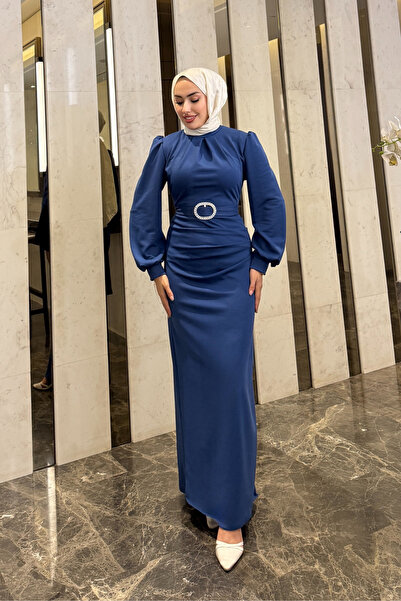 Tarzım Tuba Scuba Seçil Λεπτομερές Μπλε Φόρεμα Τεσεττούρ