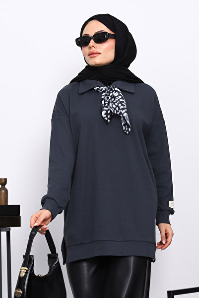 İmajButik Smoked Scarf Detailed Collared Tunic