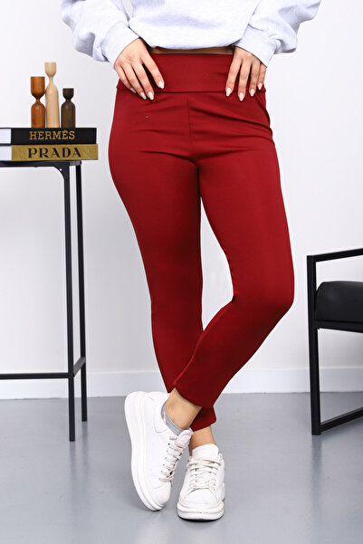 İmajButik Burgundy High Waist Fleece-Lined Diver Tights
