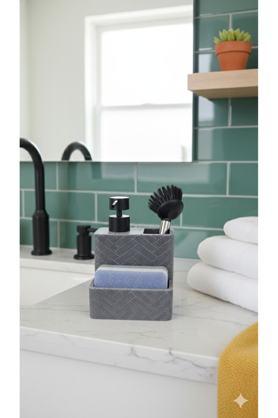 okacih Polyresin Brushed Sponge Countertop Liquid Soap Dispenser Kitchen Bathroom Detergent