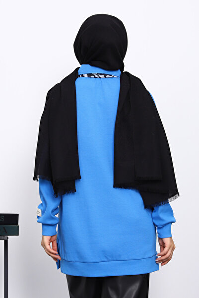 İmajButik Cobalt Blue Scarf Detailed Collar Tunic