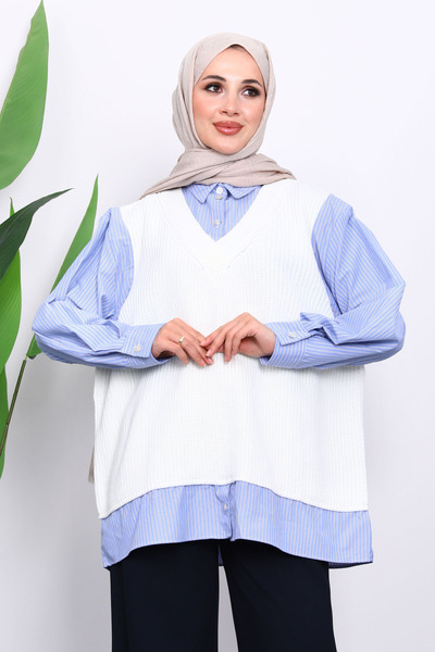 İmajButik Ecru Knitwear Paneled Shirt
