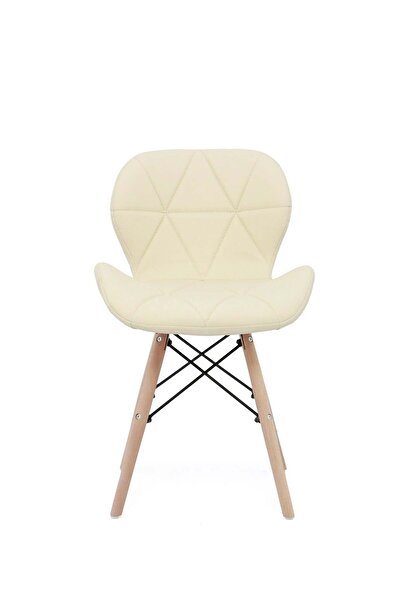 Taimi 2-Piece Modern Dining Chair, PU Leather Seat, Natural Wood Legs, Scandinavian Design , Beige