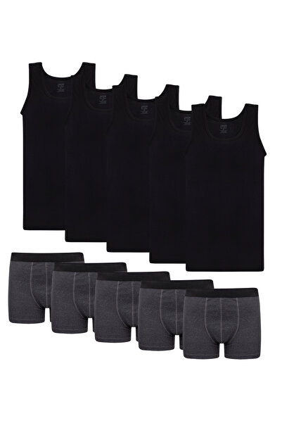 Paul Parker 5-Pack of Cotton Black Undershirts, 5-Pack of Anthracite Boxer Sh...