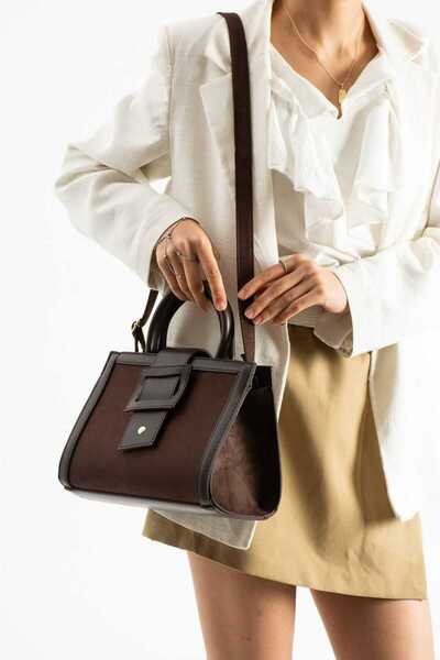 Nurembags Acıkahve Square Shape Stylish Women's Hand and Shoulder Bag