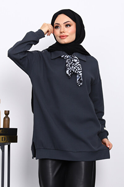 İmajButik Smoked Scarf Detailed Collared Tunic