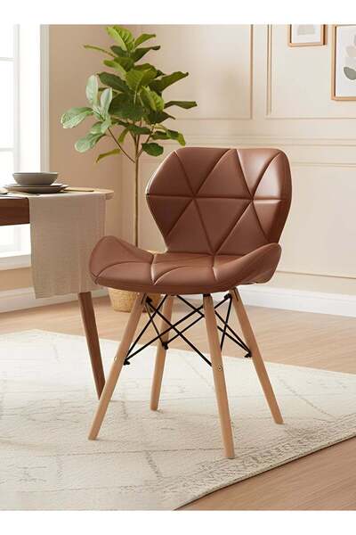 Taimi كرسي طعام عصري، مقعد من جلد البولي يوريثان، أرجل من الخشب الطبيعي، تصميم إسكندنافي، بني