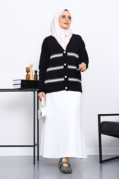 İmajButik Black V-Neck Angora Soft Cardigan