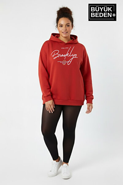 Superlife Women's Plus Size Hooded Handwritten Brooklyn Printed Comfortable Fit Sweatshirt Spr26Bswk958