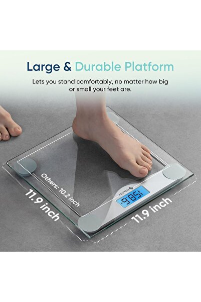 ETEKCITY Digital Bathroom Scale — Large Blue Backlit LCD, 6mm Tempered Glass, 400 lb, Silver