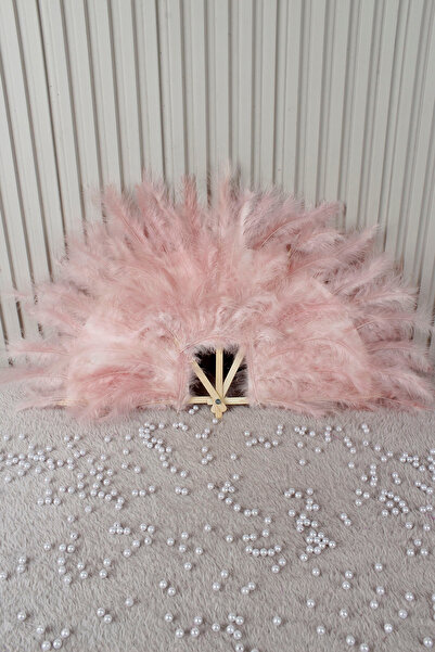 Mortex Pudra Tüylü Ahşap Gelin Kına Yelpazesi, Nedime Sünnet Düğün Nişan Özel...