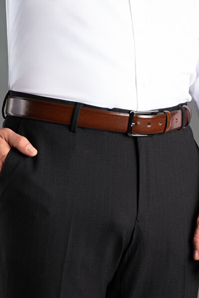 ZEKİ ÖZER Men's Brown Faux Leather Belt 3.5 cm