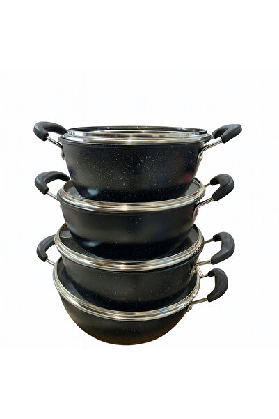 OEM Black Granite Pot Set With Lids 8 Pieces