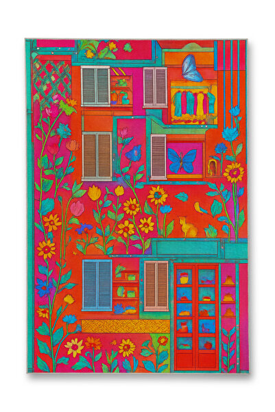 Rugs Modern Halı MOSSO Μπλε Μωβ Αποχρώσεις Έθνικ Λουλούδια με Σχέδιο Υφαντή Β...