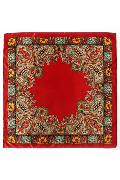 Accessories Hei Red Patterned Stylish Silk-Look Women's Accessory Scarf Foulard 90X90 cm