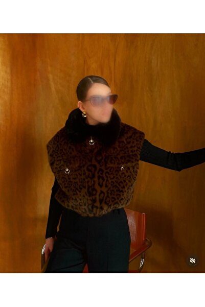 Ahel LEOPAR DESENLİ KÜRK DOKUMA YELEK