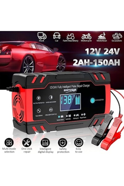 Tartek Multifunctional Car Charger/Jump Starter, 12V/8A 24V/4A, Digital Display