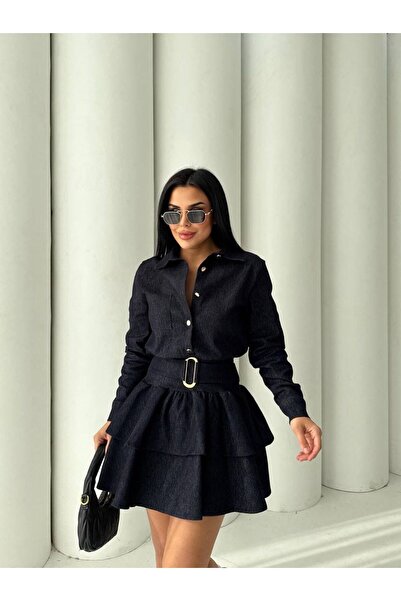 Bak'ap Premium τζιν φόρεμα με βολάν με μίνι ζώνη