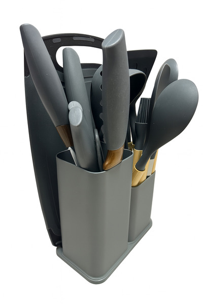 OEM Silicone Kitchen Utensil Set with Wooden Handles 18 Pieces and Stand