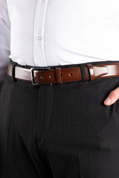 ZEKİ ÖZER Men's Brown Faux Leather Belt 3.5 cm