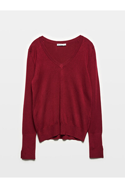 Dilvin V-Neck Sleeve Slit Sweater