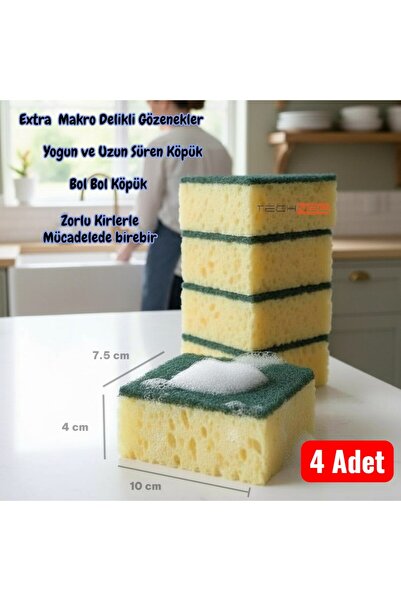 Technow Softtex Double-Sided Non-Scratch Economical Coral Dish Sponge 4 Pieces