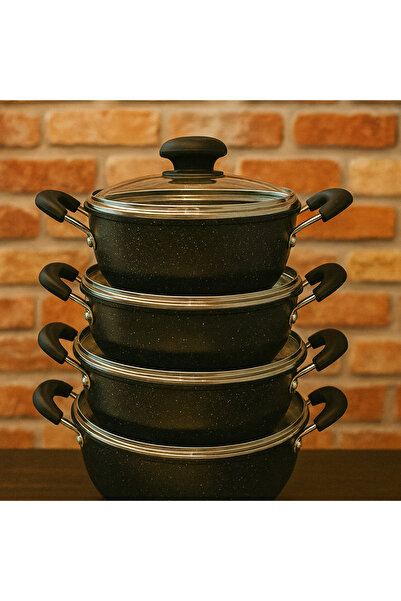 OEM Black Granite Pot Set With Lids 8 Pieces