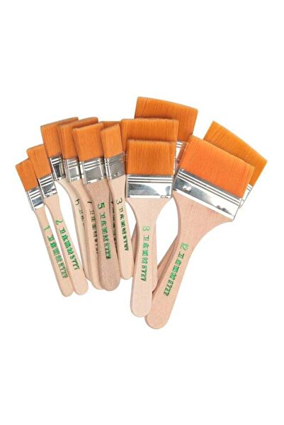 Generic Pack Of 12 Flat Nylon Hair Wooden Painting Brush