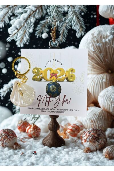 HEN GSM 10 قطع من سلسلة مفاتيح المحار اللؤلؤي لعيد الميلاد، السنة الجديدة، سنة جديدة سعيدة، 2026