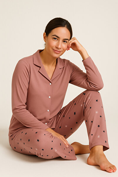 Mutlu City Women's Milan Fabric Comfortable Fit Buttoned Soft Pajama Set 4982