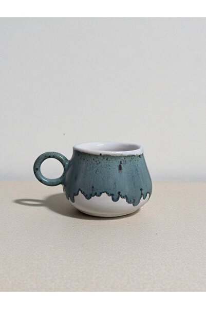 Sonmez Art كوب سيراميك مصنوع يدويًا بطلاء متدفق – طلاء أخضر سائل، تصميم خاص