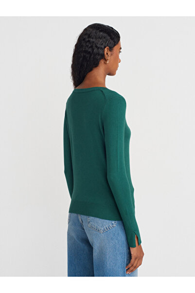 Dilvin V-Neck Sleeve Slit Sweater