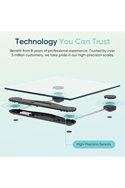 ETEKCITY Digital Bathroom Scale — Large Blue Backlit LCD, 6mm Tempered Glass, 400 lb, Silver