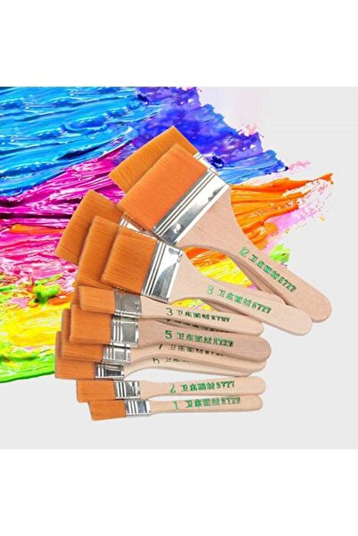 Generic Pack Of 12 Flat Nylon Hair Wooden Painting Brush