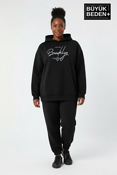 Superlife Γυναικείο φούτερ μεγάλου μεγέθους με κουκούλα με χειρόγραφο γράμμα Brooklyn με τύπωμα Άνετο φούτερ SPR26BSWK958