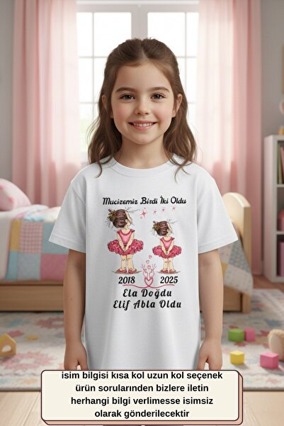 Asilcomkids Yeni Abla Hediyesi | Kişiye Özel Bale Kızları Kardeşlik Tişörtü | İsim ve Yıl Detaylı