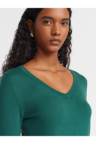 Dilvin V-Neck Sleeve Slit Sweater