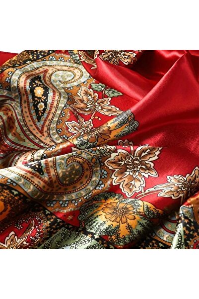 Accessories Hei Red Patterned Stylish Silk-Look Women's Accessory Scarf Foulard 90X90 cm