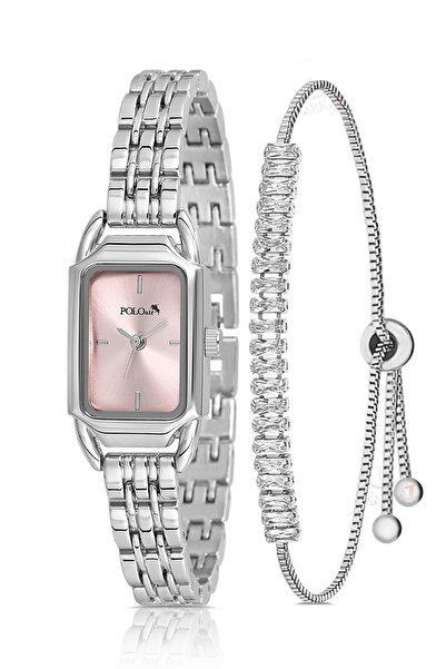 Polo Air Vintage Women's Wristwatch Zircon Stone Baguette Bracelet Combination Silver Pink Color Pl-1563B3