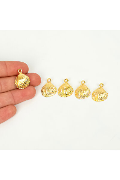 yfhobi 1 Adet - 15 mm Midye Desenli Uç, Charm Uç, Altın Kaplama 1.Kalite Kara...