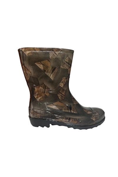 Emek Women's Beige Patterned 23 cm Short Garden Rain Boots