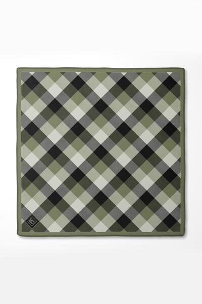 Levidor Mint Green Dotted Checkered Print Twill Silk Scarf-0934