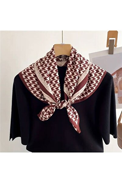 Accessories Hei Dark Brown Houndstooth Patterned Stylish Women's Accessory Scarf Foulard