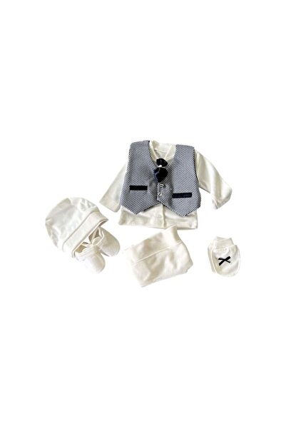 OEM Elegant 5-piece white boys' set with blue vest and tie 0-3 months