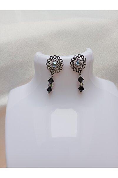 OEM Stainless steel flower earrings with Swarovski 4mm Crystal Comet Argent