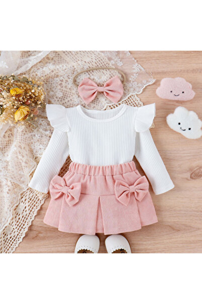 Bebelul Powder PINK ribbed blouse and skirt suit