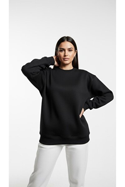 TrendModessa Υπερμεγέθης φούτερ με φαρδιά γραμμή και λαιμόκοψη ποδηλάτου, απλ...