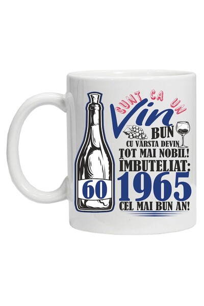 CRD PRINT Personalized mug 'A Good Wine 1965-60', blue design, CRD PRINT, 330ml, white