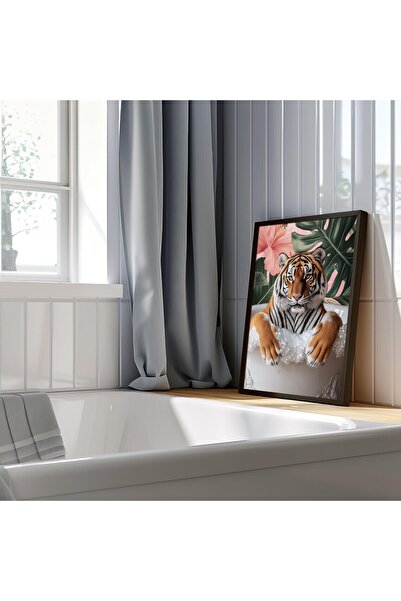 Esci Design Tablou leopard pentru baie cu rama neagra - Tablou luxos cu tigru - Tablou pentru baie la moda - Tablou de lux pentru perete